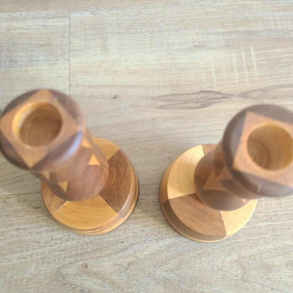 Handcrafted in Calgary Alberta pair of wooden candleholders. - Picture 6 of 10